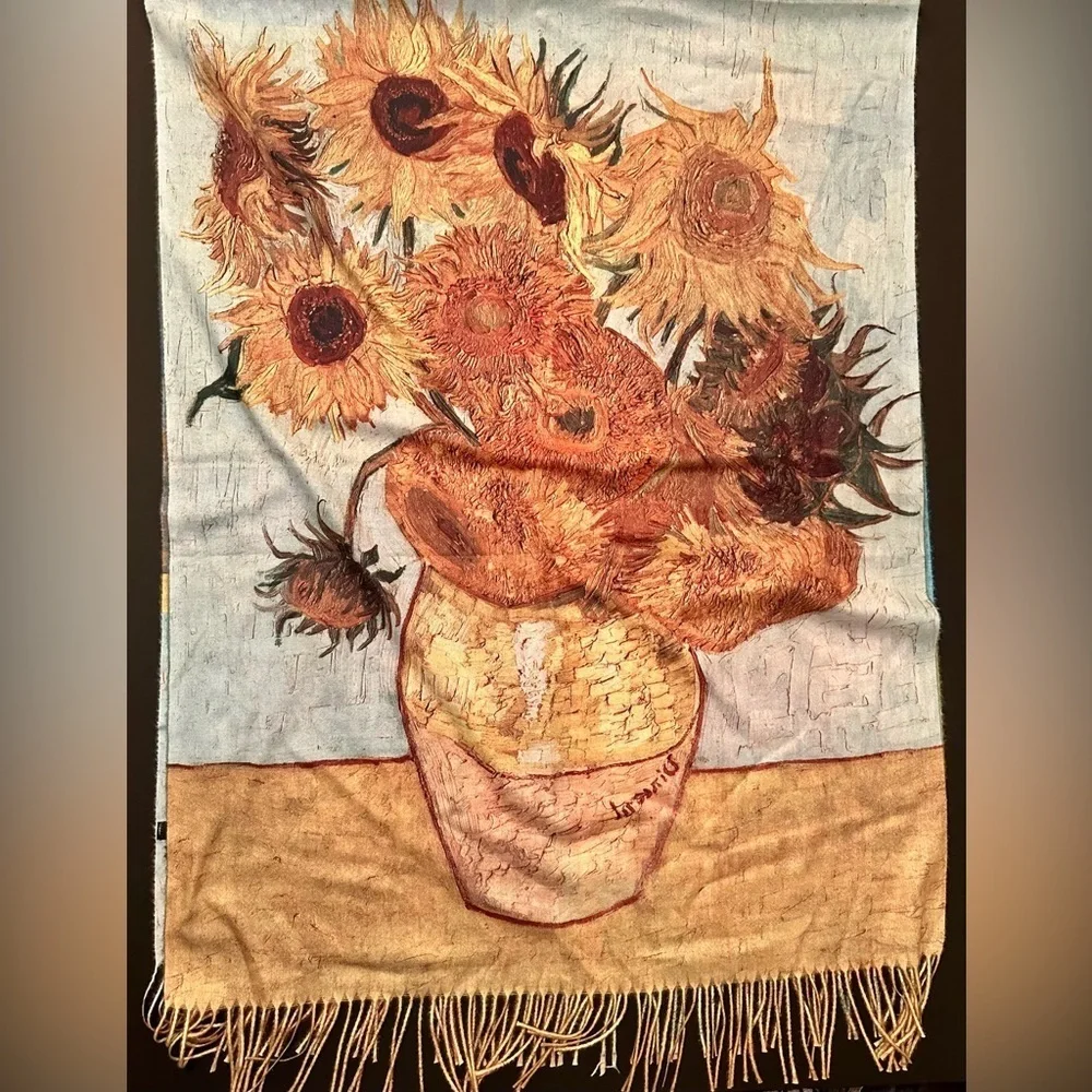 Van Gogh Sunflowers Double Sided Fringe Scarf